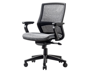 Modern ergonomic office chair with mesh back and adjustable armrests isolated on transparent background