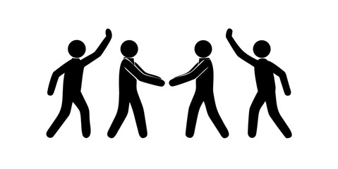 High five icon set with two people celebrating success and teamwork in a simple black silhouette style isolated on a white background .vector icon