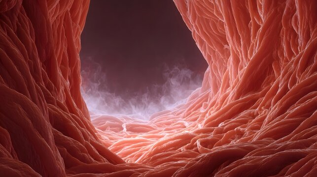 Abstract view of organic tissue forming a textured internal passage with ethereal mist - Powered by Adobe