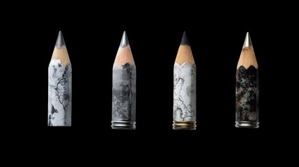 Brass ammunition bullets or a single copper cartridge isolated on a black or white background, representing a military weapon or danger in a war context