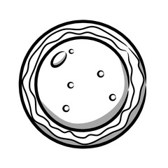 A hand-drawn doodle illustration of a round shape with textured lines and dots featuring planet or cakes, suitable as a decorative element for abstract themes