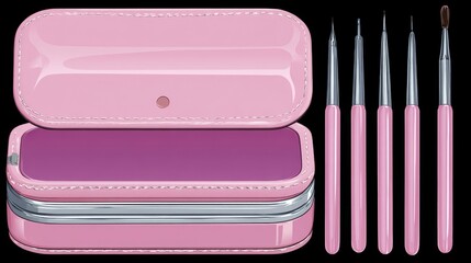 Pink plastic cosmetic box with heart design vector illustration set for beauty fashion web