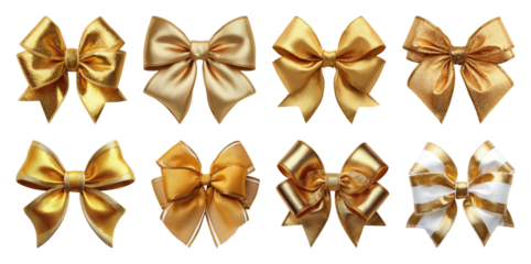 PNG Elegant golden decorative bows, element set on transparent background