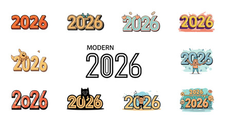 Orange 2026 number vector illustration, bold lettering with outline and shadow effect for calendar design, greeting cards, banners, and digital graphics