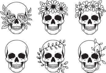 Skulls with flowers