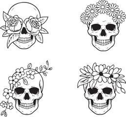 Skulls with flowers