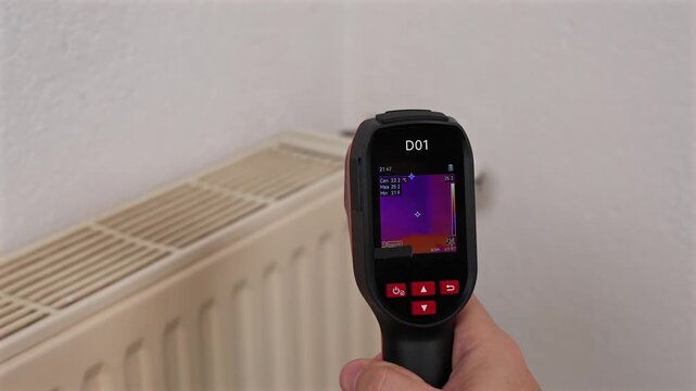 Une cam&eacute;ra thermique en train d'effectuer un diagnostic dans une maison.