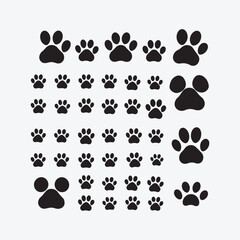 Fototapeta premium Dog paw print icon vector illustration set