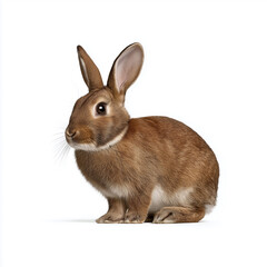 Obraz premium Side profile of brown rabbit sitting isolated on white