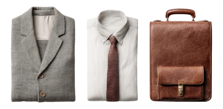 Smart Business Attire and Accessories Isolated on Transparent Background