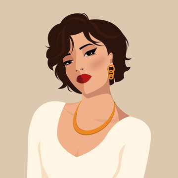 Pretty Brunette Girl With Gold Jewelry, Fashionable 