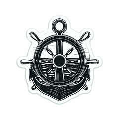 Obraz premium Nautical wheel and anchor illustration maritime navigation concept