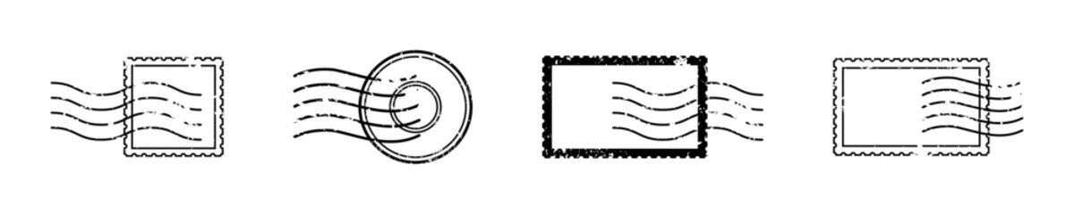 Retro postage stamps vector illustration, flat vector style, vintage mail icons