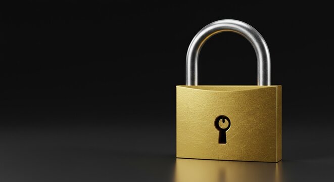 A gleaming golden padlock symbolizes security, protection, and valuable trust. Its sturdy metal design evokes reliability and safety ,safe ,strength ,restricted