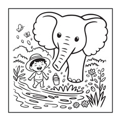 Obraz premium Animals with kids like the elements of black and white coloring pages for children, adults, and teens.