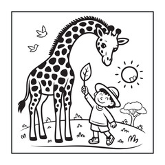 Obraz premium Animals with kids like the elements of black and white coloring pages for children, adults, and teens.