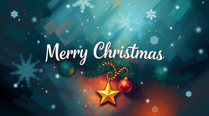 Fototapeta premium Digital Christmas greeting card: Sparkling winter decorations in a dramatic and stormy atmosphere with the phrase 