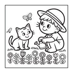 Animals with kids like the elements of black and white coloring pages for children, adults, and teens.