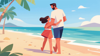 Illustration Of A Father And Daughter Walking In The Park Vector Design Template