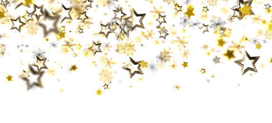 Stunning festive background featuring gold and silver stars and snowflakes, perfect for Christmas, New Year, or any winter holiday. Ideal for de