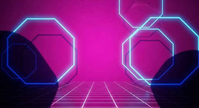 Synthwave Octagons in a Retro Landscape with a Hot Pink Backdrop