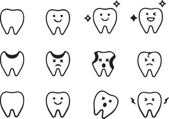 Set of Tooth Icons Showing Different Conditions and Emotions teeth smile