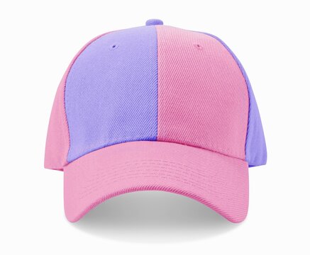 A stylish two-tone baseball cap in pink and purple, split evenly down the center.