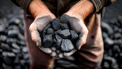 rough hands holding black coal after hard work in the quarry generative ai