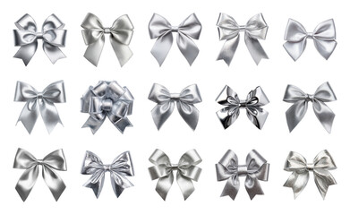Obraz premium PNG Elegant silver bows collection, element set on transparent background