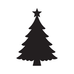 Christmas tree with a star silhouette vector icon on white background
