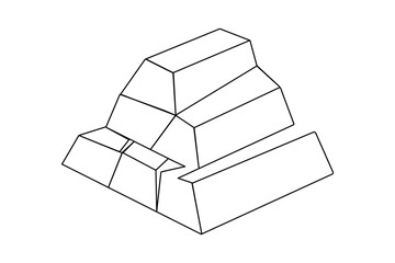 Gold bar continuous one line drawing in minimalist style isolated outline vector illustration
