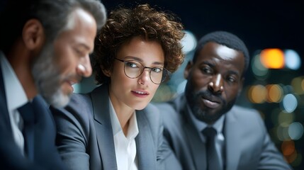 Professional Team Discussion at Night in Modern Office Environment