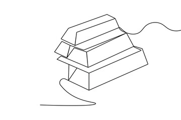 Gold bar continuous one line drawing in minimalist style isolated outline vector illustration
