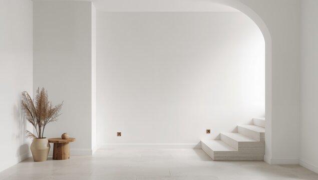 Minimalist Interior. Arched Passageway with Neutral Tones and Textured Elements.