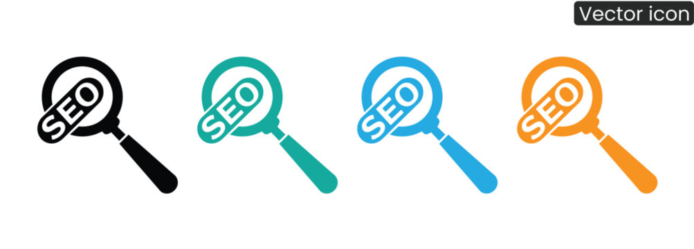 Discover insights with this versatile SEO magnifying glass icon set, perfect for digital marketing, web analysis, and business growth strategies. - Powered by Adobe