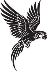 Obraz premium Flying Parrot Silhouette Vector Tropical Macaw with Spread Wings