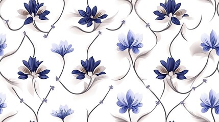 Intricate floral design showcases seamless brown and blue flowers on a clean white backdrop, perfect for textile and wallpaper applications SEAMLESS PATTERN