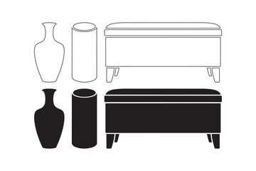 Outline and silhouette of vases and storage ottomans