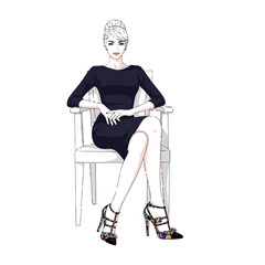 Elegant businesswoman confidently seated in modern chair, stylish heels