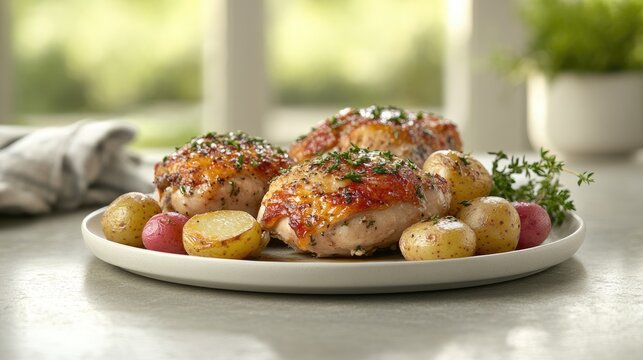 Perfectly cooked chicken paired with tender potatoes and fresh herbs creates an inviting culinary experience for family gatherings