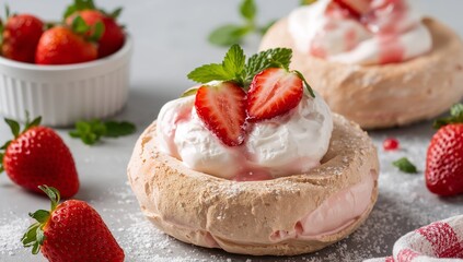 Sweet Delights. A Composition of Cream, Meringue, and Red Fruits in Delicate Arrangement.