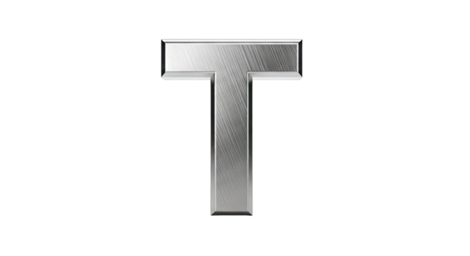 A Metallic Silver Capital Letter T With A Textured Surface Against A Transparent Background Ideal For Graphic Design And Branding Projects