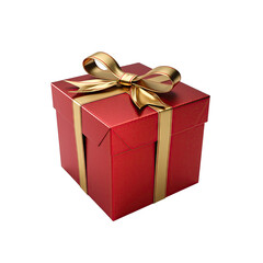 Obraz premium A meticulously crafted 3D rendering of a vibrant red gift box adorned with a gleaming golden ribbon and bow, isolated on a stark black background, evoking a sense of celebration and luxury, with