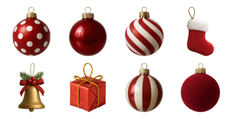 PNG Festive red Christmas decorations collection, element set on transparent background