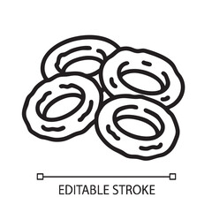 A detailed line drawing depicts a stack of four circular bagels showcasing their textured surface and form