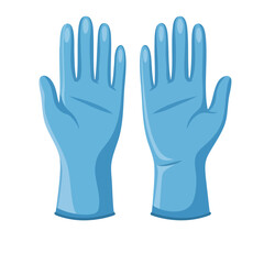 Two light blue medical gloves, palms facing forward, fingers extended