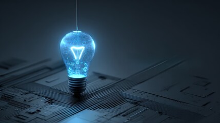 Glowing light bulb on circuit board