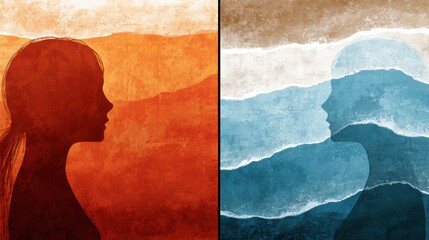 Calm illustration showing inner migration and gentle emotional transitions inside self.