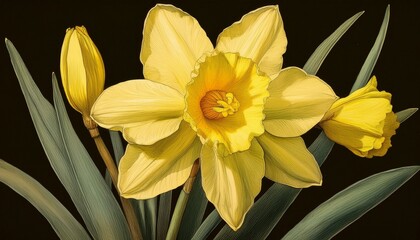 vibrant yellow daffodil botanical art