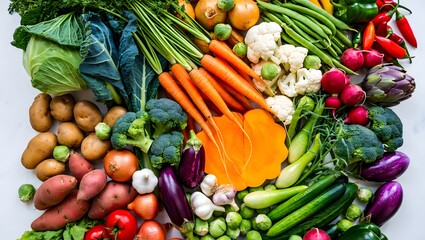 Vibrant assortment of fresh organic vegetables arranged in a colorful healthy food display